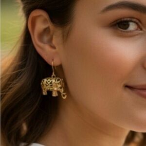 PURE EXPRESSIONS Goldtone finish Elephant Dangle Earrings
